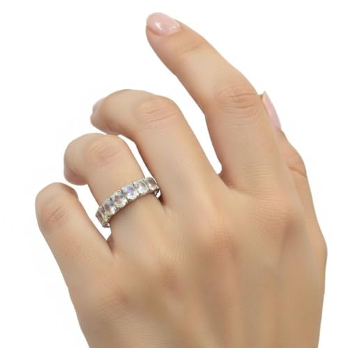 Image of 55Carat Choose Your Color Natural Gemstone Sterling Silver Band Ring Birthstone Friendship Love Size 5-13