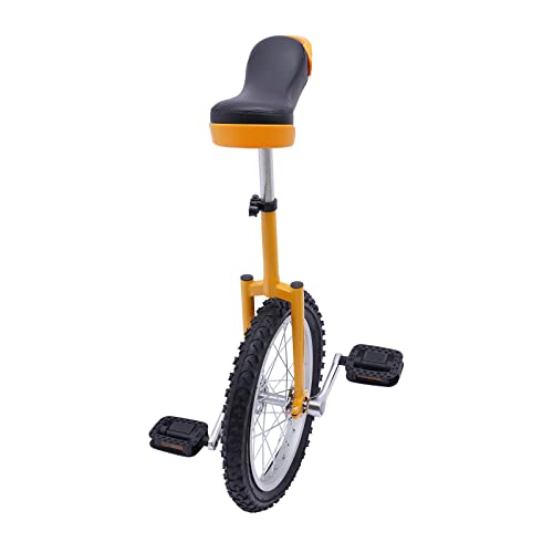 SABUIDDS 16 Inch Unicycle for Kids and Adults | Adjustable Seat, Use for Exercise, Fun and Entertainment, Circus Performances (Yellow)