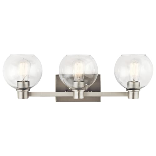 Image of Kichler Harmony 24.5 inch Vanity Light in Brushed Nickel, 3-Light Traditional Bathroom Vanity with Clear Glass, (24.5 inch W x 8.25 inch H), 45894NI