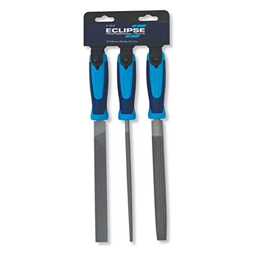 Eclipse Professional Tools EC-3FILEB Engineers' 3 Piece File Set, first/bastard cut – 8” (200mm) Flat, Half Round & Round