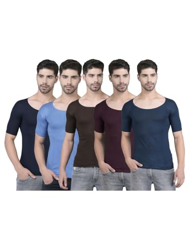 Image of Dollar Lehar Men Combed Cotton Round Neck with Sleeve Vest -Colour May Vary