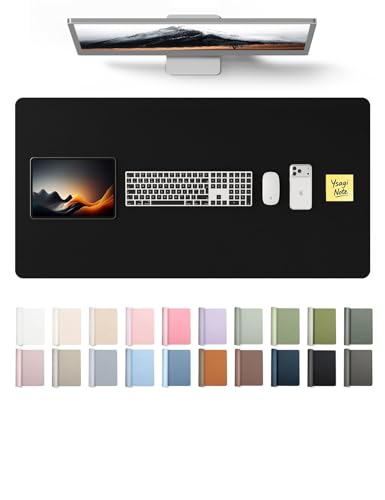 Image of YSAGi Leather Desk Mat, Large Mouse Mat, 100 x 50 cm, Black | Non-Slip Desk Pad, Keyboard Mat, Waterproof Table Protector Desk Accessories for Office & Home