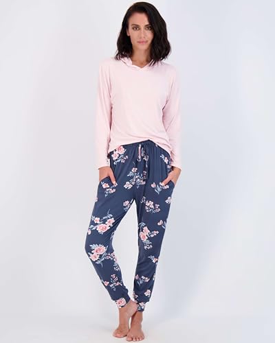 Image of Real Essentials 2 Pack: Women's Soft Long Sleeve Sleep Set - Comfortable Lounge Pull Over Hoodie and Henley Jogger