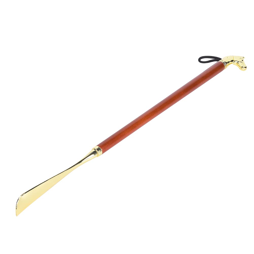 Calzascarpe lungo, a forma di testa di cavallo, in metallo, decorativo, con manico in faggio, accessorio per scarpe per uomo, donna, anziani, 55 cm, marrone