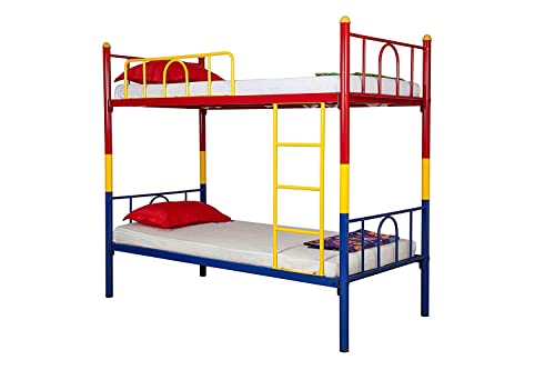 Image of Trios Single Size Kids Bunk Bed Without Storage Twin Over Twin Metal Bunk Cot | Double Decker Bed for Boys and Girls Room Furniture | Multicolor - 66 x 75 x 32 Inches(Design 3 (Multicolor-1)