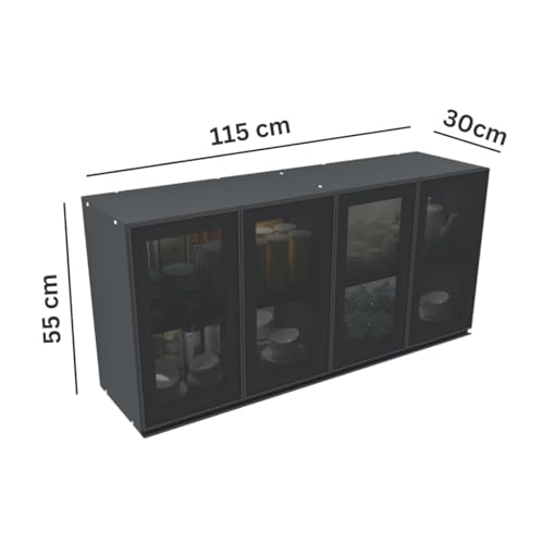 Image of SPECIALITY PANELS Multipurpose Cabinet with Modern Elegance Tinted Glass Wall Cabinet, Space Organizer for Office /Kitchen in (Dark Grey, 4 Glass Shutter)