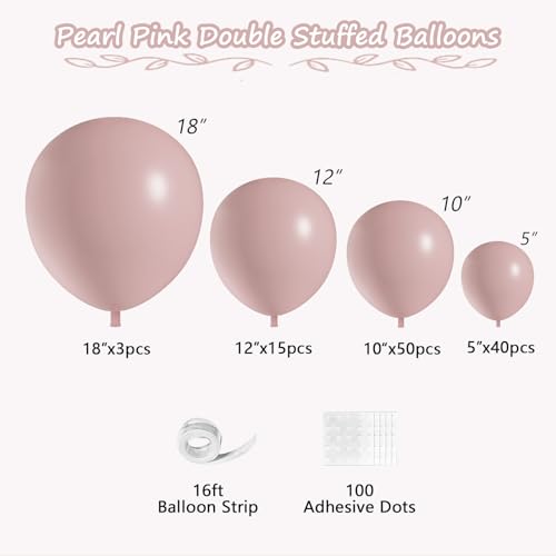 Image of 108Pcs Double Stuffed Dusty Pink Balloon Garland Arch Kit