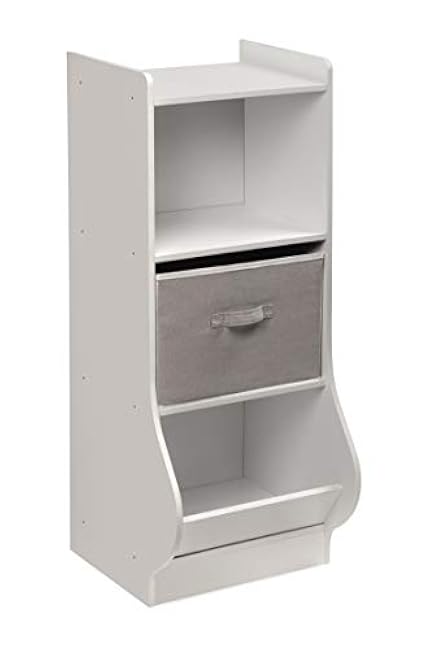 Badger Basket Upright Storage Nook with Reversible Basket - Melamine Surface, 2 Shelves & 1 Angled Bin, Customizable Storage Solution for Kids - White