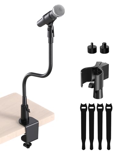 Etour Gooseneck Mic Stand with Clamp, 19-Inch Flexible Desktop Microphone Arm Holder with 3/8 & 1/4 Screw Adapters, 360° Adjustable, Ideal for Podium, Pulpit, Lecture, Conference and Live Streaming