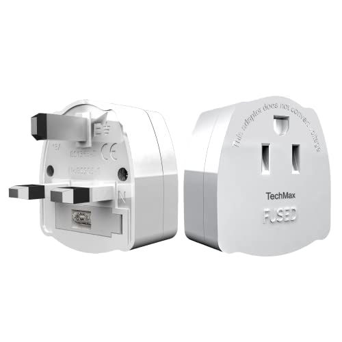 TechMax US to UK Plug Adapter Pack of 2 Type A and B to Type G Plug Adapter USA to UK Travel Adapter Accepts Canada, Mexico