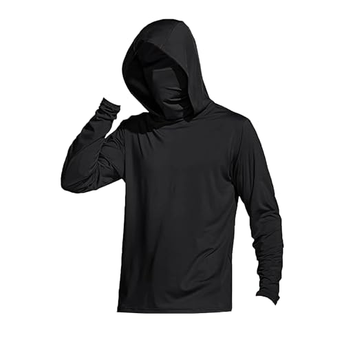 Men's Long Sleeve Thumbholes SPF/UV Shirt Workout Running Shirts UPF 50+ Sun Protection Hoodie Lightweight (Black,Medium)