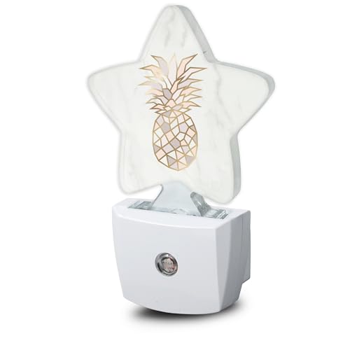 Losthll Golden Pineapple Night Light Plug-in Dusk to Dawn Smart Sensor White Led Nightlight for Bedroom Bathroom Kitchen Hallway Stairs Energy Efficient Decor Desk Lamp