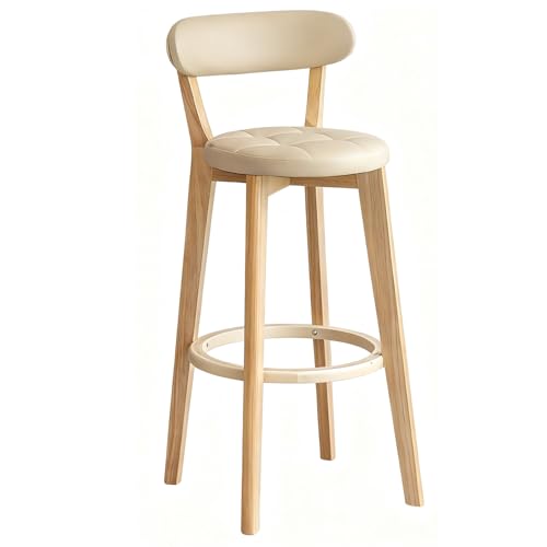Beauenty Wooden Bar Stools 70CM Height Counter Chair with Back Upholstered Simple Modern Bar Chairs for Bar Home Kitchen Restaurant Counter (Khaki)