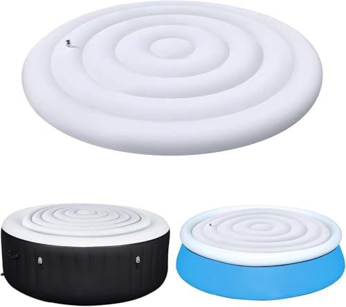 PZCC 145cm PVC Couverture de Remous Gonflable, avec Valve de Gonflage et de Dégonflage Rapide et Facile, Couvercle de Bain À Remous Rond, Isolation Thermique Pliable...