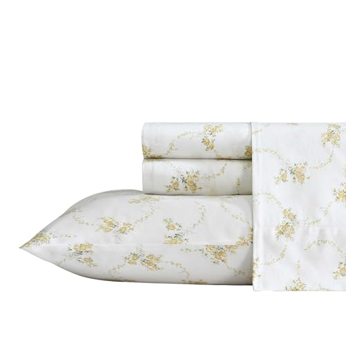 Image of Laura Ashley - King Sheet Set, Buttery-Soft Bed Sheets with a Naturally Silky Smooth Cotton Sateen Lightweight Feel - Matching Pillowcases & Fitted Sheet (Petite Rose Gold)