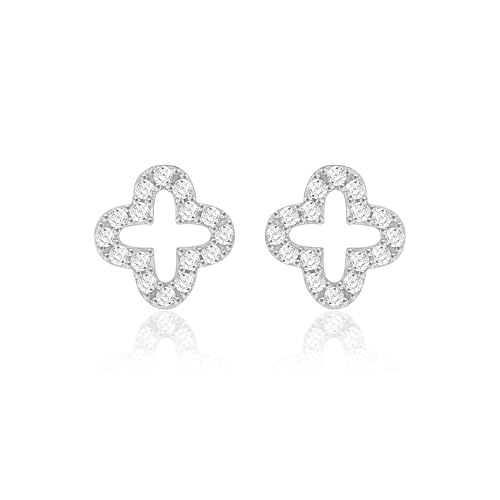 Boucles d'oreilles trèfle or blanc 9 carats et oxyde de zirconium Carissima