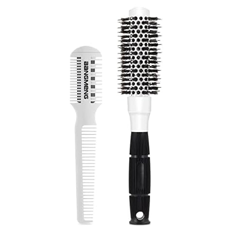 Round Brush for Blow Drying, 1 inch Small Round Barrel Hair Brushes with Ball Tip Boar Bristles, Nano Tech Thermal Ceramic Ionic, Double Edge Razor Comb for Hair Cutting Included Cover