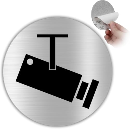 LEIASA : Placa adhesiva para zona de videovigilancia, grosor 0,6 mm, diámetro de 100 mm, aluminio, señalización para zona de videovigilancia, señal de cámara de vigilancia, señal de alarma conectada