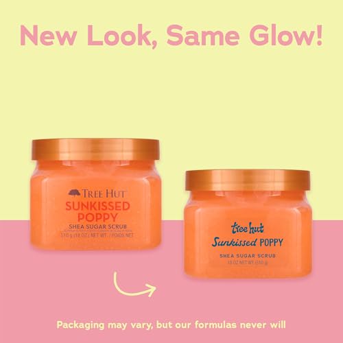Tree Hut Sunkissed Poppy Shea Sugar Scrub, Exfoliating, Hydrating & Moisturizing Body Scrub with Shea Butter & Nourishing Essential Oils, Smooth & Soften Skin, 18 oz