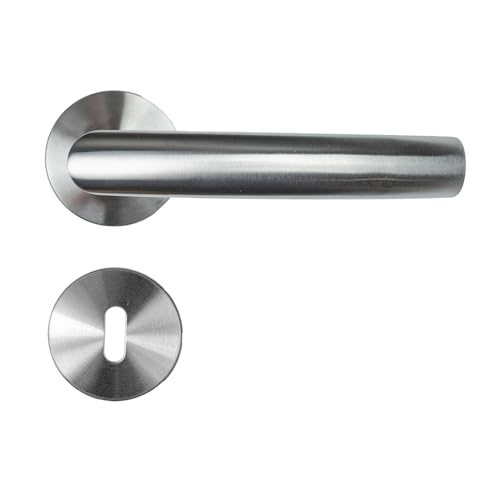 FELGNER ensemble de gâches Torino pour cylindre à bouton | quincaillerie de porte moderne de haute qualité - poignées de porte | pour portes intérieures | avec rosaces et clé | acier inoxydable mat