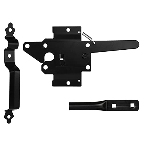 Gate Latch for Wooden Fence, Heavy Duty Self Locking Gate Latch with Handle for Pool/Garden Gate Safety Latch, Gate Hardware Kit for Vinyl/Wood Fence, Black Finish