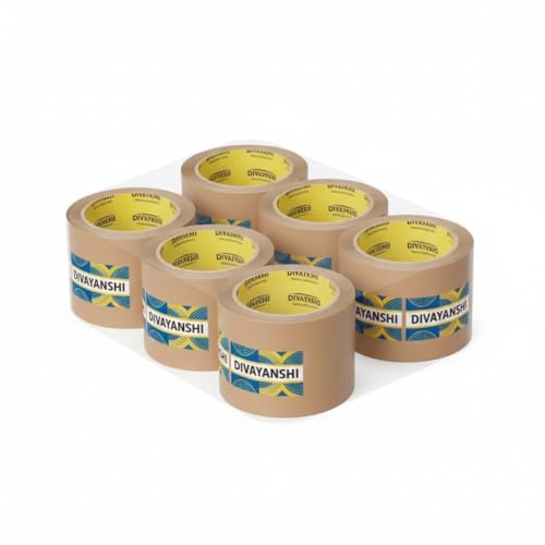 Image of DIVAYANSHI Brown BOPP Packaging Tape | 48mm x 50 Meter | Pack of 6 | Heavy-Duty Carton Sealing & Packing Tape