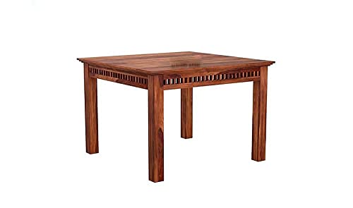 Image of Solid Sheesham Wood 4 Seater Dining Table Set with Cushioned Chairs for Dining Room | Living Room | Home & Office | Hotels Restaurant & Cafe (4 Seater, C-Honey)