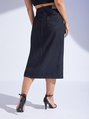 Image of Miss Chase Women's Regular High Rise Above Knee Stretchable Denim Skirt