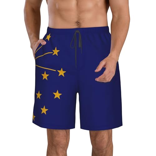 Indiana State Flag Print Men's Hawaiian Shorts Beach Shorts Quick Dry Fun Swim Trunks Lining Bathing Suits