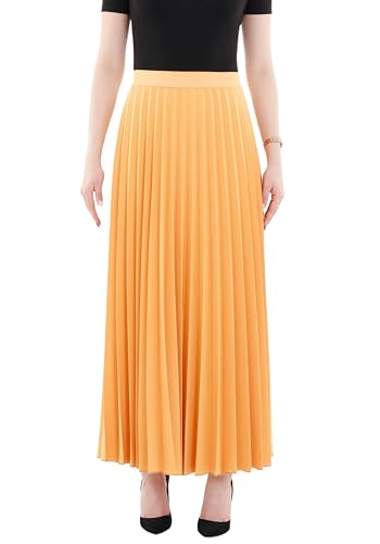 G-Line Women's Pleated Maxi Skirt - Modest Elastic High Waist A Line Swing Boho Ruffle Plisse Long Skirt for Casual or Office Mango