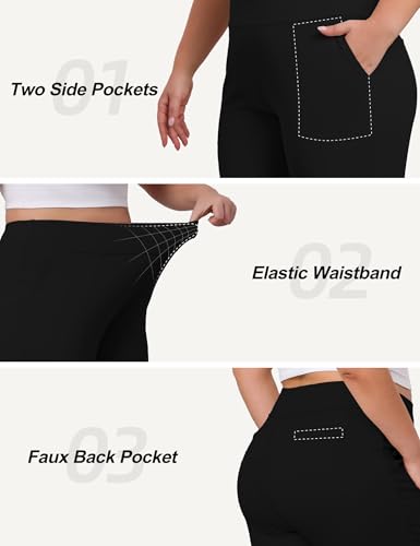 COOTRY Women's Plus Size Wide Leg Pants Yoga Pants with Pockets High Waist Stretch Work Dress Casual Sweatpants4