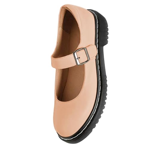 Image of YDN Women Classic Round Closed Toe Mary Jane Flats Platform Adjustable Single Ankle Strap Buckle Comfy Cute Pump Leather Patry Cosplay Girls Dress Shoe Size 4-16