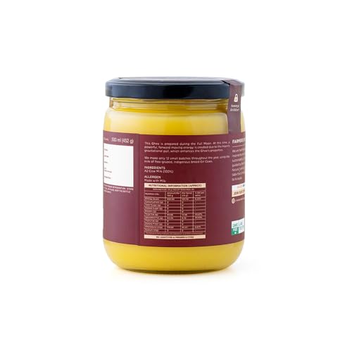 Image of Two Brothers Organic Farms -Desi Gir Cow Cultured Ghee (500ml) | Full Moon Cultured Cow Desi Ghee | Curd-Churned Bilona Ghee | Pure, Natural, and Healthy | India's Only Certified Grass-Fed Desi Gir Cow Ghee