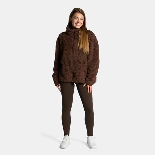 Ohs Full Zip Up Fleece Jacket Women, Lightweight Warm Soft Teddy Fleece Ladies Sweater Casual Long Sleeve Full Zip Coat For Travelling Outdoor Hiking, Chocolate Brown - S/M - 6