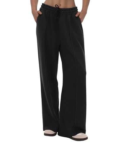 CAMPSNAIL Wide Leg Sweatpants Women - Baggy High Waisted Straight Leg Loose Sweat Pants with Chic Seams Drawstring Pockets