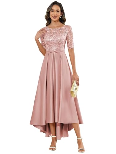 BOLENSYE Satin Mother of The Bride Dresses for Women with Pockets A Line Lace Appliques Formal Evening Party Gown
