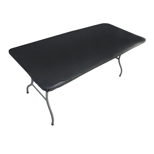 TopTableCloth 8ft 96 x 30 inch Black Plastic Rectangle Tablecloths Elastic Corner Vinyl Christmas Tablecloth Fitted Rectangular Folding Picnic Table Covers for 8 Foot Tables Camping