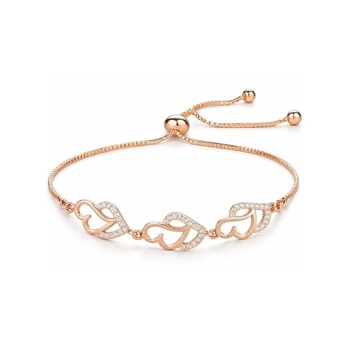 Image of Nilu's Collection Silver & Rose Gold With American Diamond Heart Link Adjustable Bracelet For Women