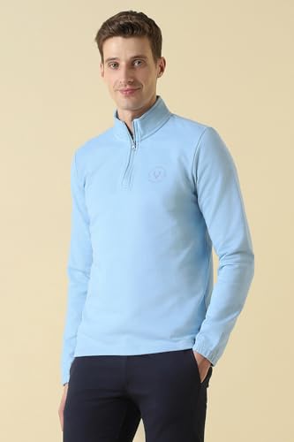 Image of Allen Solly Mens Solid High Neck Half Zipper Sweatshirt | 80% Cotton Non Hooded Casual Sweatshirt
