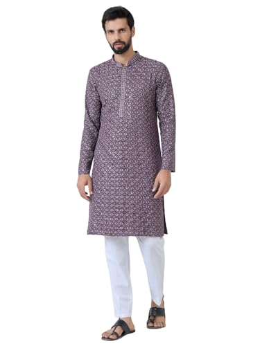 Image of See Designs Men's Full Sleeve Mandarin Collar Men Embroidered Straight Long Kurta - Festive Collection
