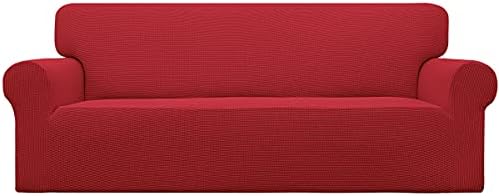 Easy-Going Stretch Sofa Slipcover 1-Piece Sofa Cover Furniture Protector Couch Soft with Elastic Bottom for Kids, Polyester Spandex Jacquard Fabric Small Checks (Sofa, Christmas Red)