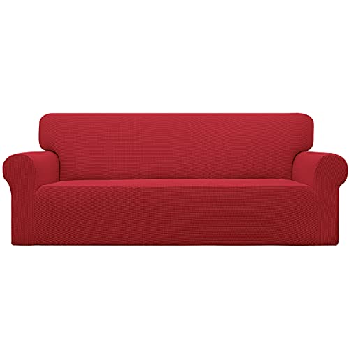Image of Easy-Going Stretch Sofa Slipcover 1-Piece Sofa Cover Furniture Protector Couch Soft with Elastic Bottom for Kids, Polyester Spandex Jacquard Fabric Small Checks (Sofa, Christmas Red)