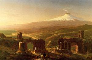 Peinture à l'huile de Thomas Cole : chef-d'œuvre de l'Etna en grand format pour salon chic
