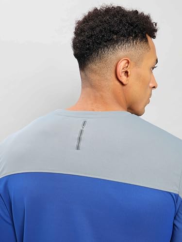 Image of TECHNOSPORT Men Colorblock Slim Fit Round Neck T-Shirt with TECHNOCOOL+ (Light Blue) Gym Tee Dry Fit T Shirt for Men Sports Top for Him