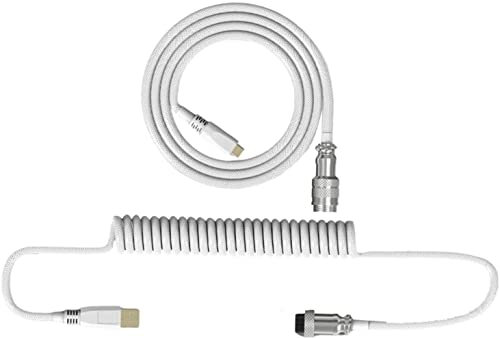 SKGFKYRM Gaming Keyboard Coiled Cable Double-Sleeved Mechanical Keyboard Cable Detachable Metal Plug Hand Double Sleeve Line USB C for Gaming Keyboards and Mobile Phones (Color : White)