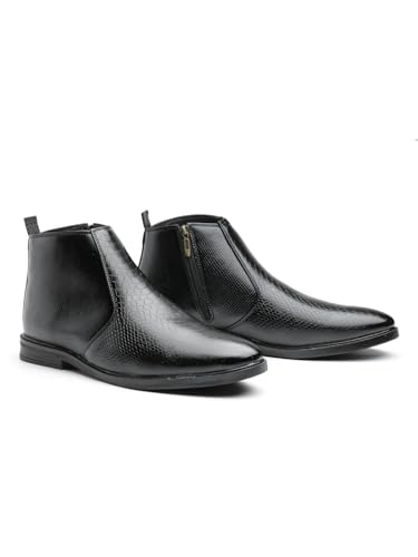 Image of Men's Vegan Leather Chelsea Boots - Classic Almond Toe Ankle Boots with Textured Finish | Formal & Smart Casual Boots