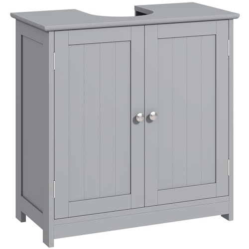 kleankin 23.5" Pedestal Sink Storage Cabinet, Freestanding Bathroom Under Sink Cabinet with U-Shape Cut-Out and Adjustable Shelf, Gray