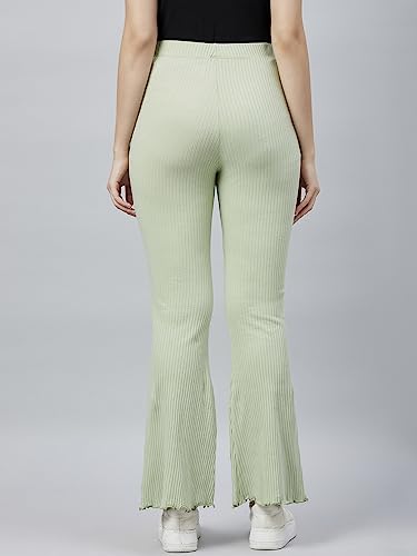 Image of BLINKIN Women's Stretch Fit Mid Rise Ribbed Stretchable Flared Pants | Boot Cut Bell Bottom Pants - Ideal for Yoga & Gym Wear, Casual Wear & Office Wear Trousers