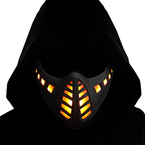 Guayma Halloween Scary Led Mask Light Up Demon Oni Cyberpunk Half Face Masks For Men/Women Costume Cosplay Party