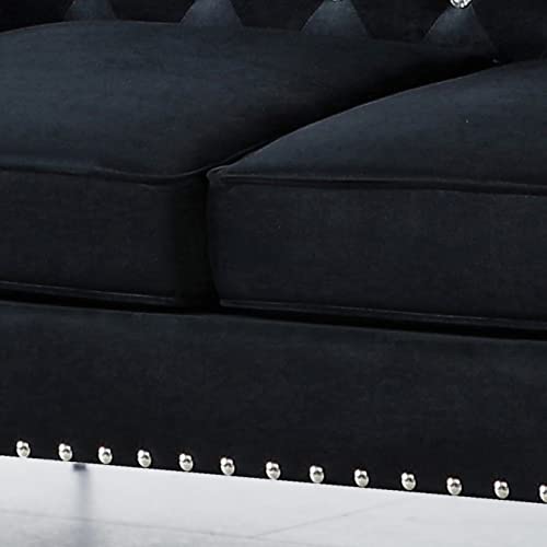 Homsof 59.4" Width Modern Velvet Sofa Jeweled Buttons Tufted Square Arm Couch With 2 Pillows, Black(2 Seater) #TOP2